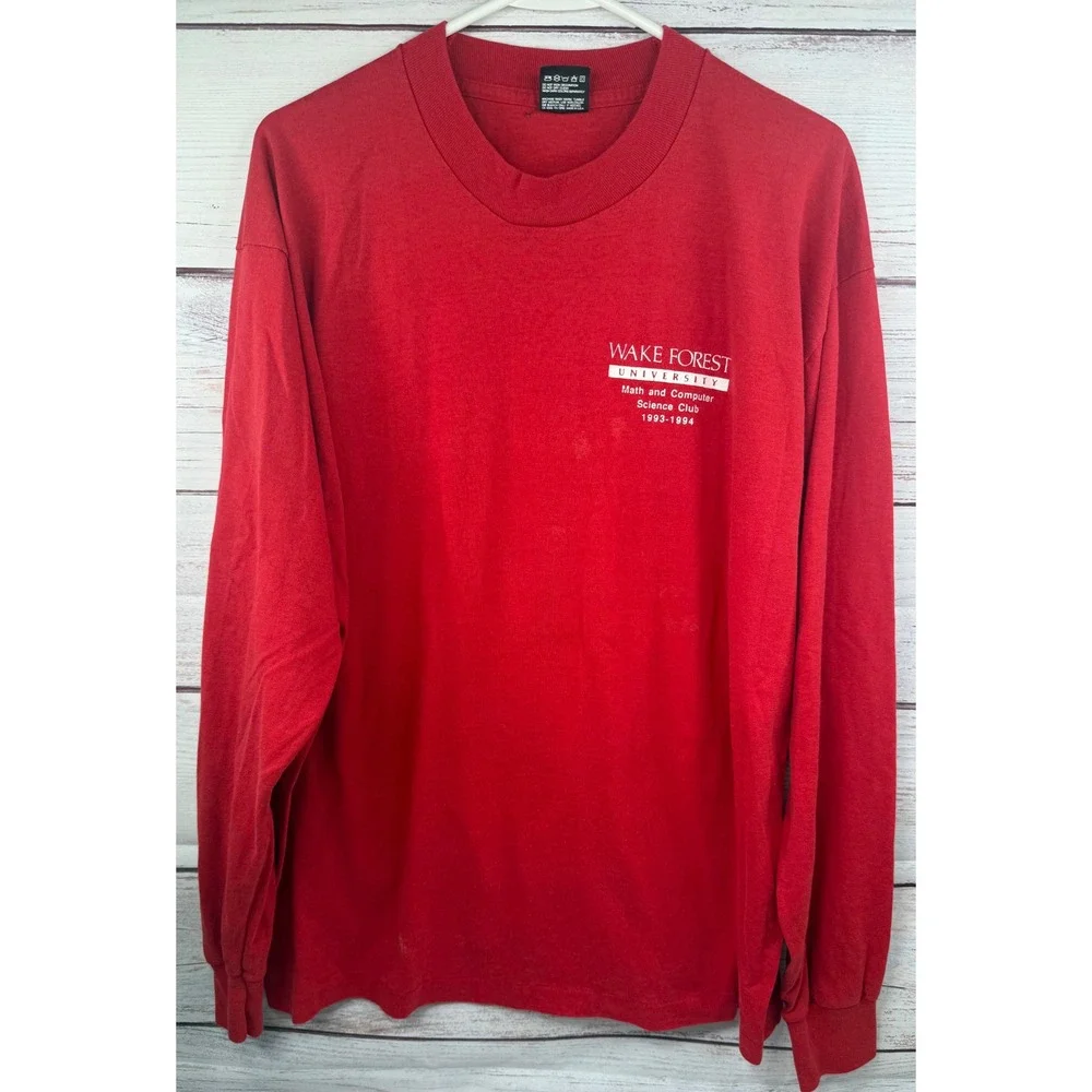 Vintage 1993 Wake Forest University Math Computer Science Club‎ Shirt XL Red USA